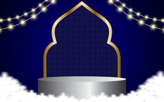 Ramadan kareem background with gold lamp and podium. vector
