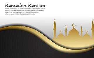 Ramadan Kareem or Template with Golden Moon, 3d Paper cut Waves. vector