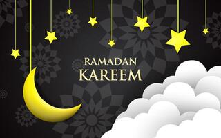 Modern flat design for Ramadan Kareem with hanging crescent moon, and stars. vector