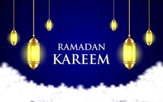 Islamic greetings Ramadan Kareem card design background with beautiful lanterns. vector