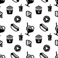 seamless pattern with black and white icons of food vector