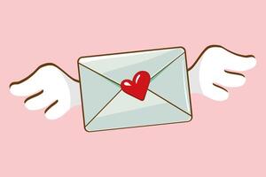 Happy Valentine's day. Mint paper envelope with angel wings and red hearton pink background. Cute design congratulations mail envelope. Holiday background For Poster, Valentines Day Greeting Card vector