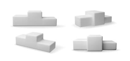 3D set of grey podium sports awards. Render collection of stage for product presentation. Empty stage square podium. Minimal white scene vector