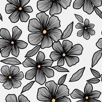 Flowers and leaves outline seamless pattern. vector