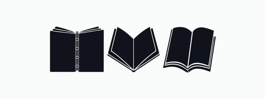 Print silhouette Open black book side perspective drawing icons minimal back book notebook on the upside down outline laying vector