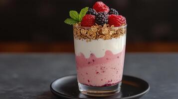 Healthy Food Revolution, Layered parfait with Greek yogurt, granola, and mixed berries photo