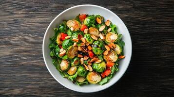 Healthy Food Revolution, Roasted brussels sprouts with balsamic glaze and toasted almonds photo