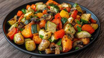 Healthy Food Revolution, Zucchini, peppers, and mushrooms roasted to perfection, packed with nutrition photo