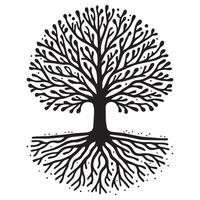 a black and white tree with roots vector