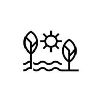 simple logo or icon of river with tree and sun vector