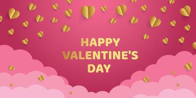 Valentine's Day concept frame. 3d red and pink paper hearts on a geometric background. vector