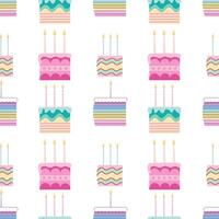 Pink cakes slices with candles seamless pattern. flat birthday cakes pattern on white background vector