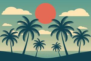 summer background with palms in retro colors flat illustration vector