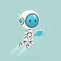 cute artificial intelligence smart mini robot with tablet flat illustration isolated vector