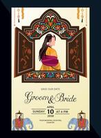 indian mehndi and haldi invitation card in mughal art design form containing jharokha vector