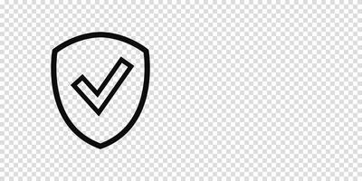 Shield with checkmark, black icon, secure data, protection illustration, text area, security symbol, information safety, design element. vector