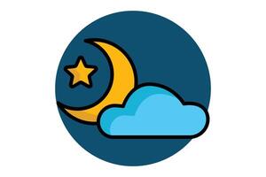 Night icon. colored outline icon style. clouds with moon and star. icon related to time and date. time elements illustration vector