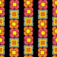 Motif Geometry Floral Pattern Seamless Vibrant Retro On Black Background. vector