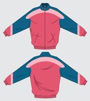 front and back view of varsity jacket template design vector