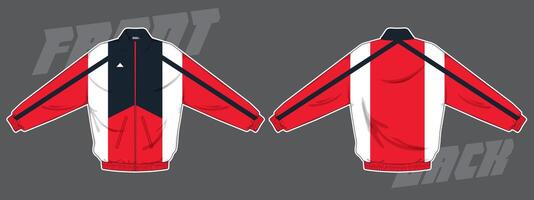 front and back view angle of red and blue color jacket design template vector