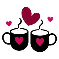 Couple's coffee cup with latte art and frothy milk foam design. vector