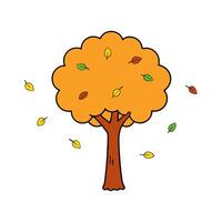 Autumn tree with colorful falling leaves in a scenic landscape vector