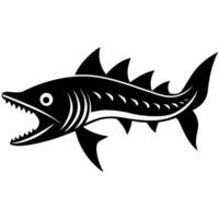Fierce Looking Barracuda Silhouette Drawing with Sharp vector