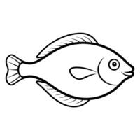 Flat Flounder Fish Silhouette Line Art Minimal Design vector