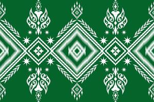 geometric folklore ornament on green background vector
