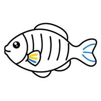 Elegant fish line art with a blue color inside design. vector