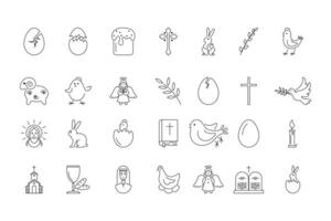 Collection of 28 linear religious Christian icons for the holiday of Holy Easter vector