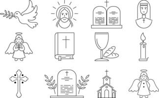 Collection of religious christian line icons vector