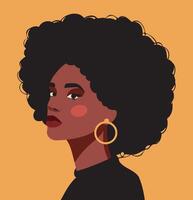 flat illustration of bright portrait of afro woman curly hair avatar on bright yellow background. Avatar icons user profile media, design and development of websites and applications, icons vector