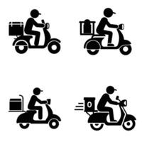 A set of man is riding a scooter delivery silhouette vector