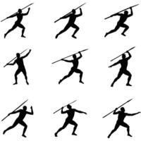 A set of javelin throw silhouette vector