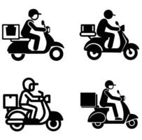 A set of man is riding a scooter delivery icon silhouette vector