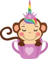 Whimsical Tea with Unicorn Monkey vector
