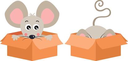 Cute mouse in cardboard box vector