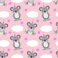 Seamless pattern background of cute unicorn koala with clouds and stars vector