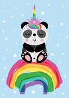 Panda Unicorn Riding a Rainbow in a Starry Sky vector