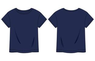 Navy color t shirt for ladies front and back isolated on white back vector