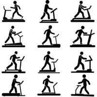 A set of man on treadmill silhouette vector
