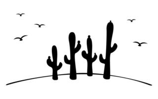 Cactus in The Desert with Birds Flying Above vector