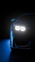 Smoothly zooming 3D rendered vertical featuring a car headlamp and indicators blinking in the dark. Perfect for use as a smartphone unlock screen animation or dynamic wallpaper. video