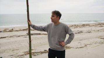 Tired Guy After Working On The Beach Near The Ocean video