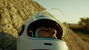 Astronaut Resting On A Rock Suffering From Lack Of Supplies To Live video