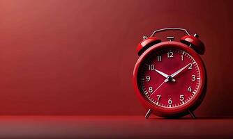 Red alarm clock on red background. video
