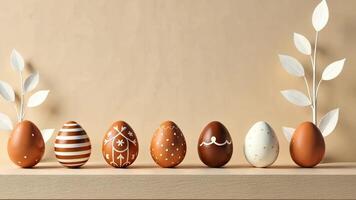 Eco-friendly easter celebration with decorated eggs on minimalist background - sustainable festive display video
