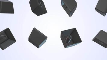 Black Keycaps Falling on a Light Blue Background. 3D Keyboard Keys Animation. 4K video