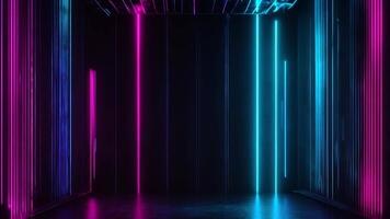 Animated A captivating abstract backdrop with vibrant neon lights illuminating a dark space. The futuristic and stylish design creates a sense of energy and excitement, perfect for modern projec video